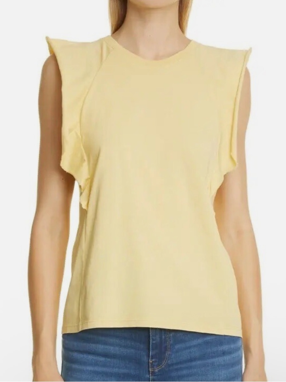Frame Cotton Flutter Sleeve Summer Tee Muscle Tank in Cornsilk - Picture 9 of 9